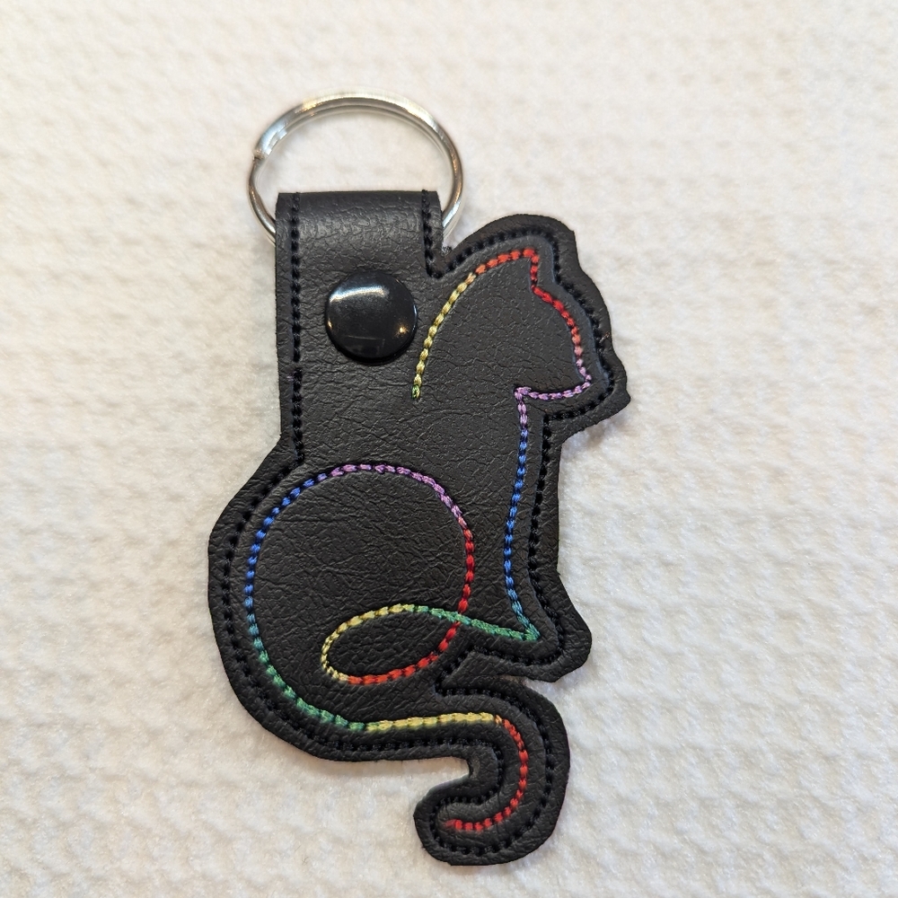Embroidered vinyl cat key chain